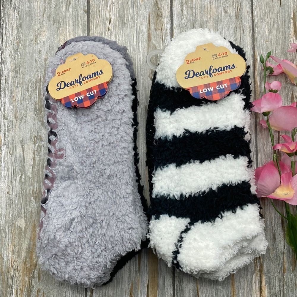 Women’s Dearfoams Ultra Soft Fuzzy Slipper Socks 2, 2-Packs Shoe Size 4-10
